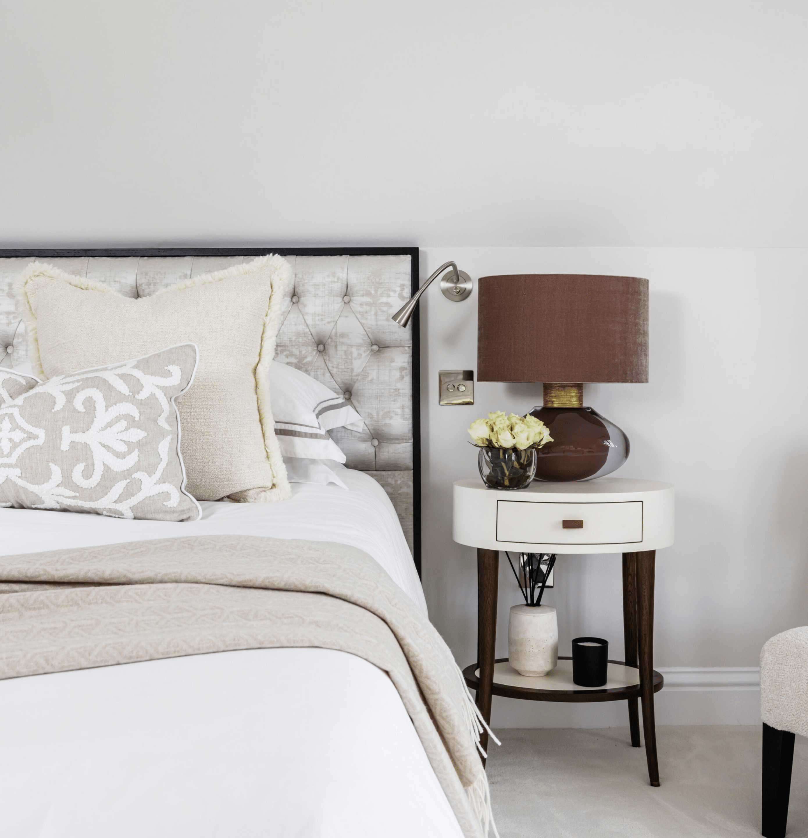 Interiors Bedside table and bedroom interior design by Rivelle Group West Sussex